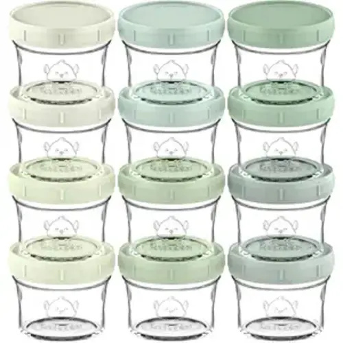 KeaBabies 12pk 4oz Glass Baby Food Containers with Lids - Leak-Proof, Microwavable Small Glass Jars, Baby Purees & Toddler Snack Storage Containers, BPA-Free, Dishwasher & Freezer Safe (Sage)