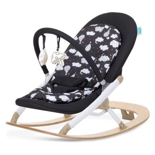evolur Koko Portable Infant Bouncer with Self-Rocking Motion, 3-Point Safety Harness, Beechwood Frame and Washable Seat Cover, Black