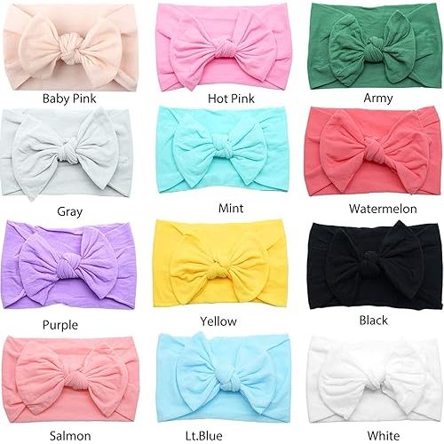 CÉLLOT 8 Pcs Super Stretchy Soft Handmade Headbands with Double Bows Head Wrap Nylon Hair Accessories For Newborn Babies Girls Infants Toddlers