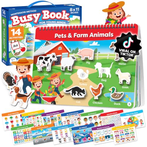 Montessori Busy Book for Toddlers 3-5 - Preassembled Preschool Workbook, Toddler Busy Book - Montessori Toys for 3 Year Old, Preschool Learning Toys Activities - 3 Year Old Girl Gifts, Boy Gifts