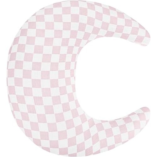 SWESEN Muslin Nursing Pillow Cover, Soft Removable Cover for Breastfeeding Pillows, Pillow Slipcover for Baby Boys and Girls, Comfortable & Breathable, Pink Plaid, Washable (Only Cover)