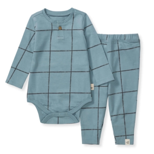 Swiss Check Baby Boy Bodysuit & Pant Set