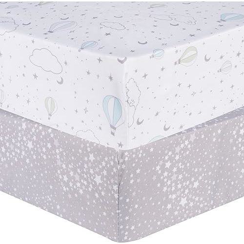Sammy & Lou Starry Dreams 2-Pack Microfiber Fitted Crib Sheet Set, Fits Standard Crib Mattress 28 in x 52 in; Fully Elasticized,