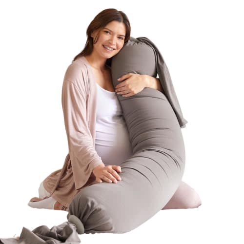 bbhugme Pregnancy Pillow, Stone - Adjustable Firmness & Shape | Full Body Support for Side Sleeping - Supports Back, Legs, Belly, Hips - Removable Cooling Cover for Pregnant Women