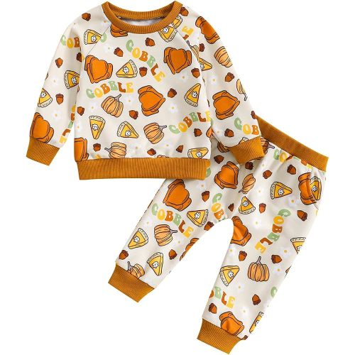 Kayotuas Baby Halloween Outfit Girl Boy Pumpkin Ghost Long Sleeve Crewneck Shirt Top and Pants Set Cute Fall Winter Clothes