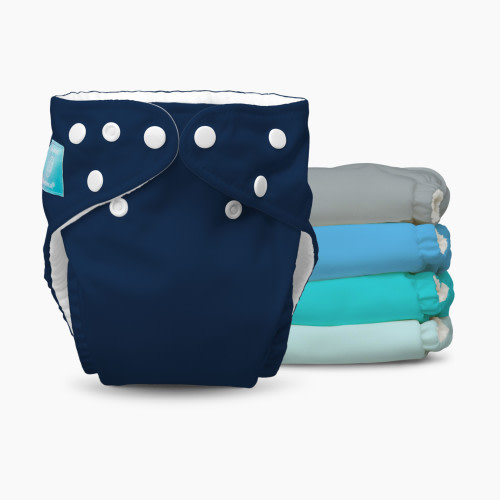 Charlie Banana Reusable Cloth Diapers with Fleece (5 Diapers and 5 Inserts) - Pastel Blue