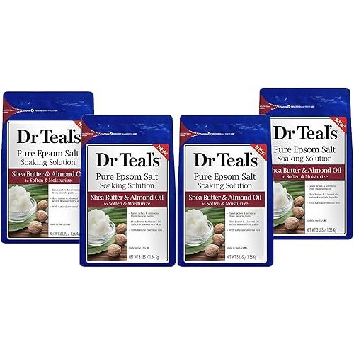 Dr. Teal's Shea Butter & Almond Oil Bath Soak Gift Set (4 Pack, 3lbs Ea.) - Soften and Moisturize Formula Blended with Pure Epsom Salt & Almond Oil - Treat Your Skin, Relieve Stress and Sore Muscles