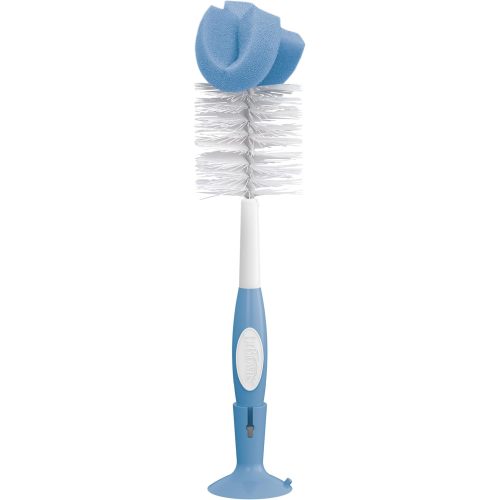 Dr. Brown’s Reusable Sponge Baby Bottle Cleaning Brush with Suction Cup Stand, Scrubber and Nipple Cleaner, Blue 1-Pack