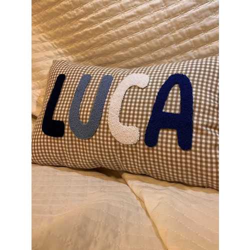 Personalized Gingham,Punch Needle Pillow,Custom Name Nursery Decor,Checkered Baby Room Cushion,Hand Embroiderd Gift for Kids,New Born Gift