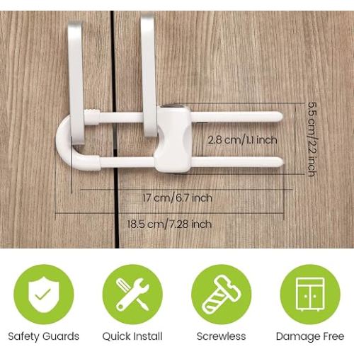 Jetec 10 Pack Baby Proof Cabinet Locks Adjustable U Shaped,White