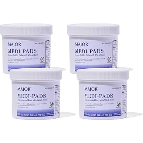 MAJOR Medi-Pads - Hemorrhoidal Hygienic Cleansing Witch Hazel Pads - Cooling Relief with Aloe - 100 Count Jar (4 Pack)