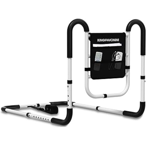 KingPavonini Bed Rails for Elderly Adults Safety ASTM-Approved, 2026 Upgrade Ergonomic Dual U-Handles & 4-Bar Reinforced Anti-Tip, 400lb Bed Rails for Seniors with Storage Bag, Tool-Free, Model BM07