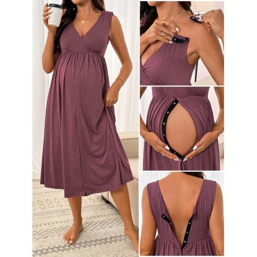Slowluna V-Neck Wrap Front Button Casual Sleeveless Dress | SHEIN USA
