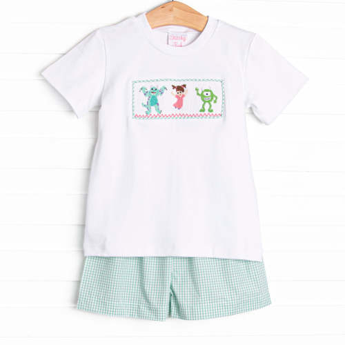 Monster Dreams Smocked Short Set, Green – Stitchy Fish