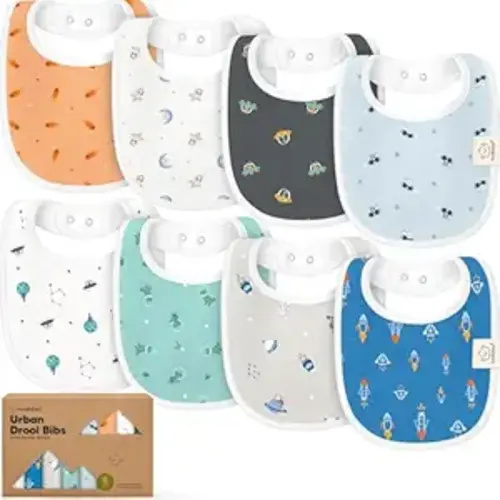 8-Pack Organic Baby Bibs for Boys, Girls - Soft Cotton Drooling and Teething Bibs for Baby Girl & Boy, Extra Absorbent, Easy to Clean & Put On for Toddler, Newborn, Infant 0-24 Months (Cosmo)