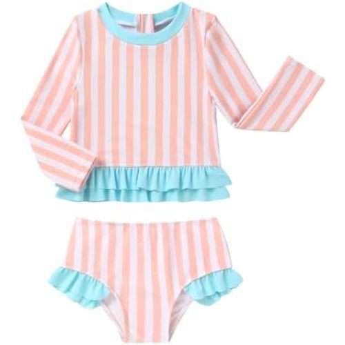 Baby Toddler Girls Swimsuits 2 Piece Long Sleeve Rash Guard Sun Production with Zipper