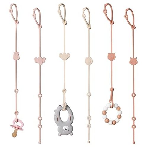 Toy Straps for Baby 6pcs, Silicone High Chair Toys Straps Stroller Accessories Toddler Bottle Strap Car Seat Toys Baby Travel Essential Silicone Animal Design Blush+Ivory+TER