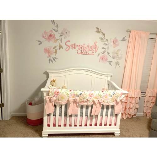 DELANEY Single FLOWERS Blush Pink Nursery Flower Décor Removable Wall Decals Blooms Peonies Watercolor Floral Girls Room Baby Pink Peony