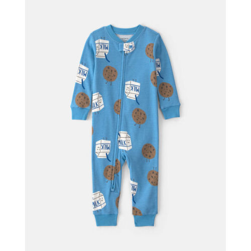 Toddler Boy 1-Piece Milk & Cookies 100% Cotton Snug Fit Pajama - Blue | Carter's