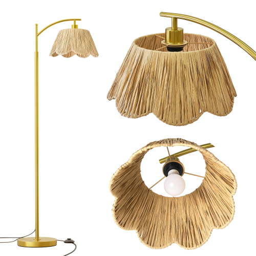 Oneach 62.5" Retro Floor Lamp for Living Room, Boho Standing Lamp with Flower Raffia Shade for Bedroom,Office Metal
