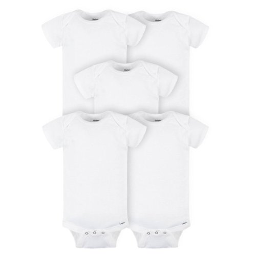 Gerber Short Sleeve Solid Onesies Bodysuits (5 Pack) - White, 0-3 M