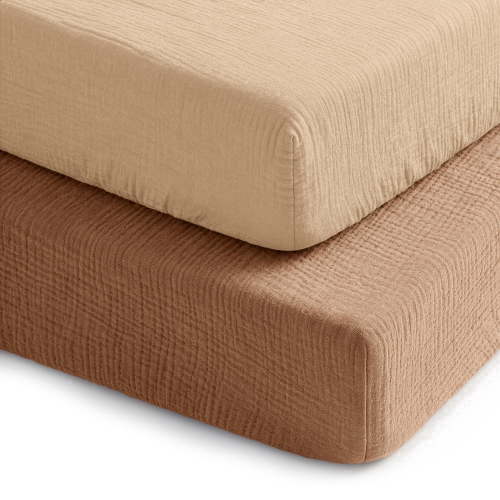 Comfy Cubs Muslin Crib Sheet, 100% Muslin Cotton Sheets for Standard Crib - 2 Pack, Cedar and Cream