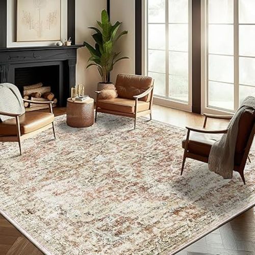 CHAMPLANT Washable Area Rug 8'x10' Retro Boho Design Non-Shedding Non-Slip Easy Care Ideal for High Traffic Areas in Living Room Bedroom Office Coffee Table Kitchen Large Carpet