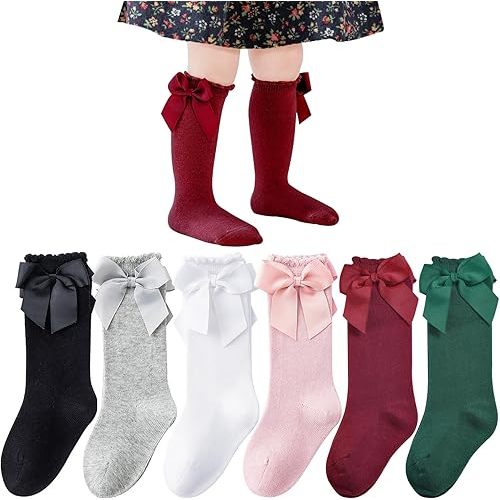 Mini Angel Baby Knee High Socks - Toddler Long Cotton Tube Stockings With Bow Ruffles for Girls - Infant Dress Socks