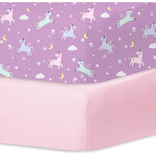 Little Grape Land Crib Sheets 2 Pack for Boys and Girls, Baby Neutral Crib Fitted Sheets for Standard Crib & Toddler Mattress, Super Soft Breathable Fitted Crib Sheet Set, Unicorn