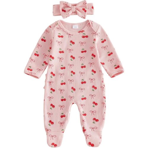Newborn Girl Footed Romper Fall Winter Long Sleeve Outfit Waffle Knit Jumpsuit Baby Coming Home Clothes