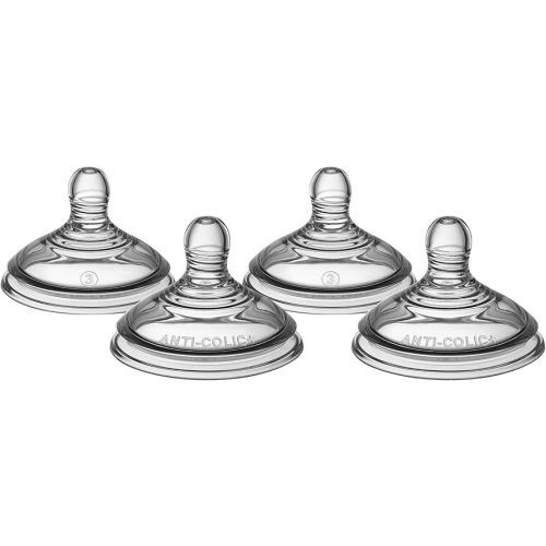 Tommee Tippee Advanced Anti-Colic Baby Bottle Nipples, Breast-Like for A Natural Latch, Soft Silicone, Fast Flow, 6+ Months, Pack of 4