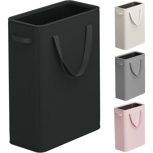 Optish 50L Slim Laundry Hamper, Small Laundry Basket With Handles, Black Narrow Laundry Basket for Dorm, Bedroom, Living Room, Collapsible Laundry Hamper