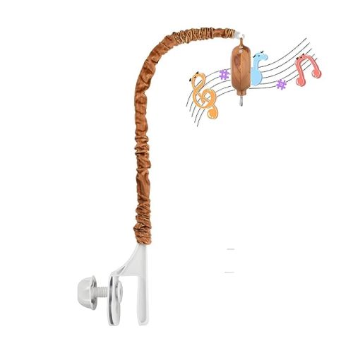 Crib Mobile Arm with Music Box - Imitation Wood - 24 Inch Mobile Arm for Crib - Crib Mobile Motor Battery Operated - Volume Control - 12 Lullabies - Crib Toys Attachments - Holder for DIY Clamp Mobile