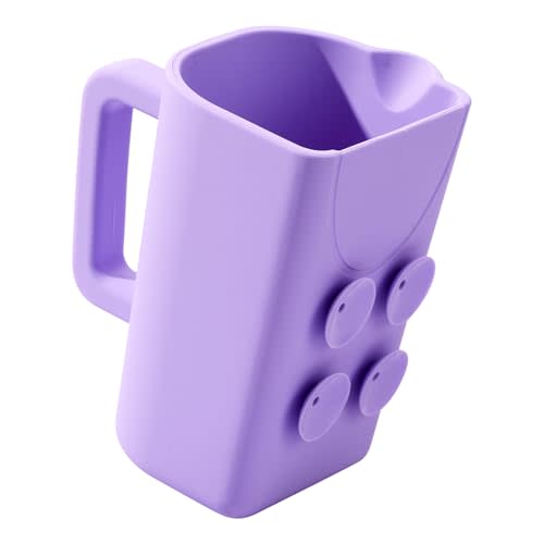 Baby Bath Rinse Cup with Suction Base | 100% Food-Grade Silicone, Ergonomic Handle, Gentle Rinse For Hair & Body, Soft Spout, Safe For Newborns, Purple