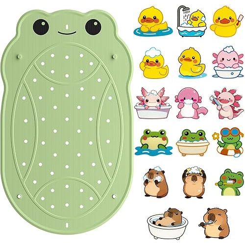 UNEEDE Kids Bathtub Mat with 17PCS Non Slip Bathtub Stickers, Non Slip Shower Mat for Toddlers, Washable Anti Slip Tub Surface, Soft Rubber Mat for Bath tub Shower, Waterproof Bathtub Essentials