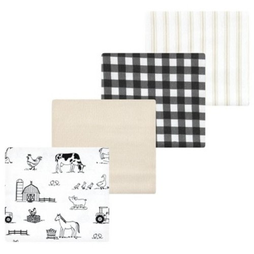 Luvable Friends Hudson Baby Cotton Poly Flannel Receiving Blankets 4pk, Neutral Farm Animals