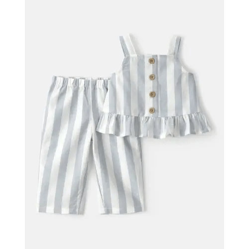 Baby Girl 2-Piece Sleeveless Tee & Pant Set - Blue/White | Carter's