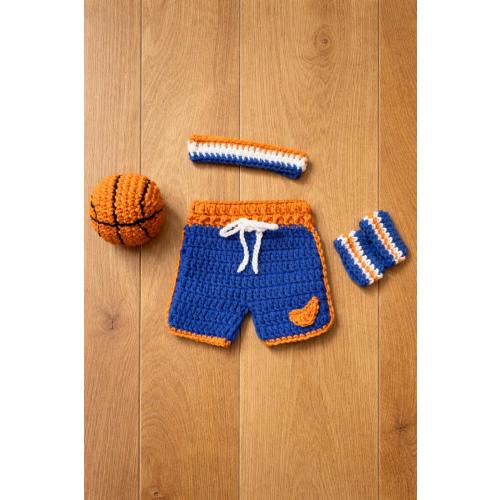 Crocheted Baby Basketball Outfit: Newborn Photo Prop Set
