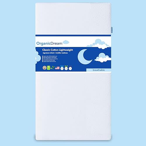 ORGANICDREAM Crib and Toddler Mattress - 100% Breathable Proven to Reduce Suffocation Risk, 100% Washable Cover, Baby + Toddler Bed, GREENGUARD Certified, Hypoallergenic - Deluxe 5"- White