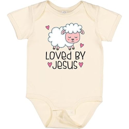 inktastic Loved By Jesus Cute Baby Lamb Baby Bodysuit