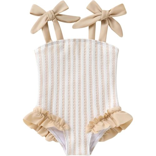 Happy Town Toddler Swimsuit Girl Solid Color Stripe One-Piece Baby Bathing Suits