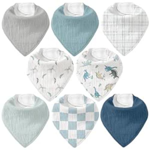 Muslin Baby Bibs 8 Pack, Baby Bandana Drool Bib for Drooling and Teething, Cotton Soft Absorbent for Girls Boys BC