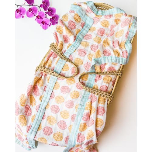 Sea Shells – Aqua Trim | 6-Layer Organic Bamboo Baby Blanket – Coca + B.