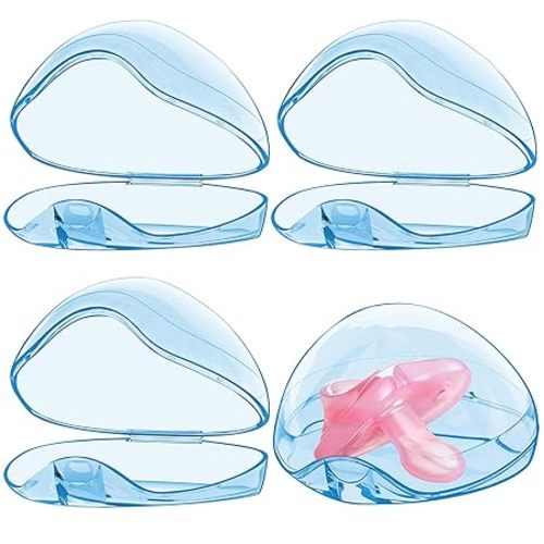 Smlpuame Pacifier Case,4 Pack BPA Free Pacifier Holder Case,Transparent Container Box for Baby Binky（Not Included),Essential Pacifier Accessories,Alway Keep Paci Clean,Easy to Clean（Blue）