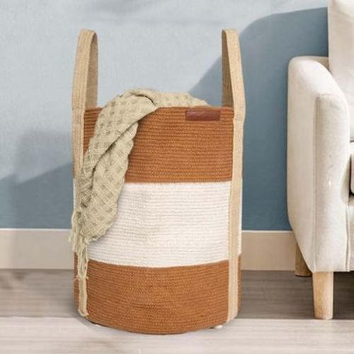 Folkulture Laundry Basket, 70L Sand Dune Laundry Hamper, 100% Cotton Foldable Tall Woven Rope Basket with Sturdy Handles, Baby, Kids for Storage