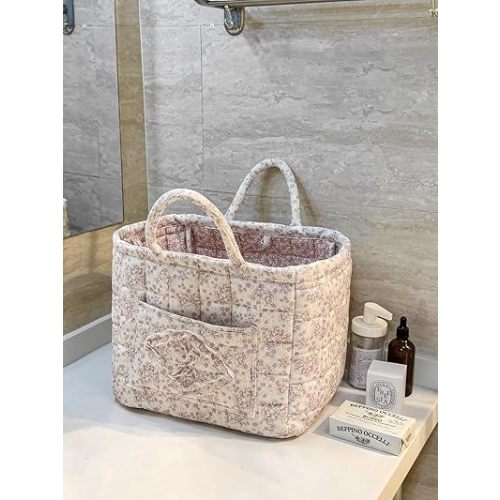 Fabric Storage Basket Boho Large Collapsible Floral Laundry Nursery Hamper Knitting Storage for Car Clothes Toys