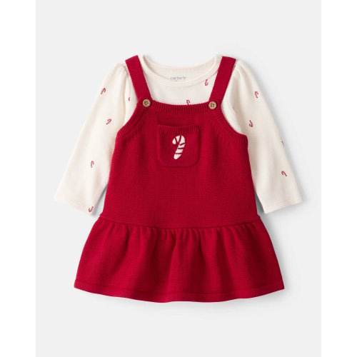 Baby Girl 2-Piece Candy Cane Print Long-Sleeve Top & Dress Set - Red - Carter's | Carter's