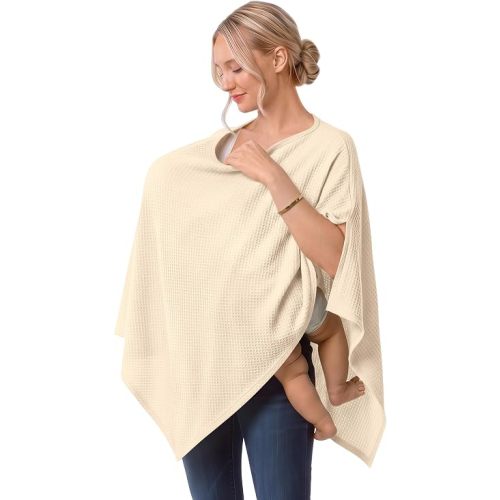 Nursing Cover up for Breastfeeding Waffle Poncho Beige
