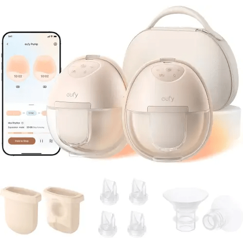 eufy Heated Wearable Breast Pump S1 Pro with Original Diaphragm (2-Pack), Original Duckbill Valvue (4-Pack) and Security Original 15mm Sizing Inserts (2-Pack), Slim Hands-Free Breast Pump