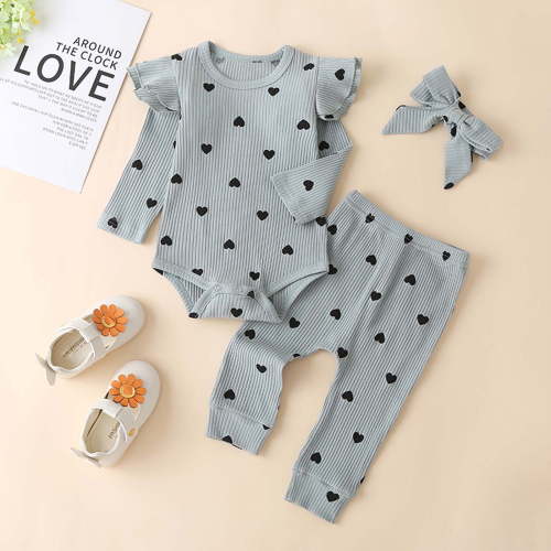 Fengyings Newborn Girl Clothes Infant Girls Outfits Ribbed Ruffled Long Sleeve Romper Bodysuit Pants Headband Set